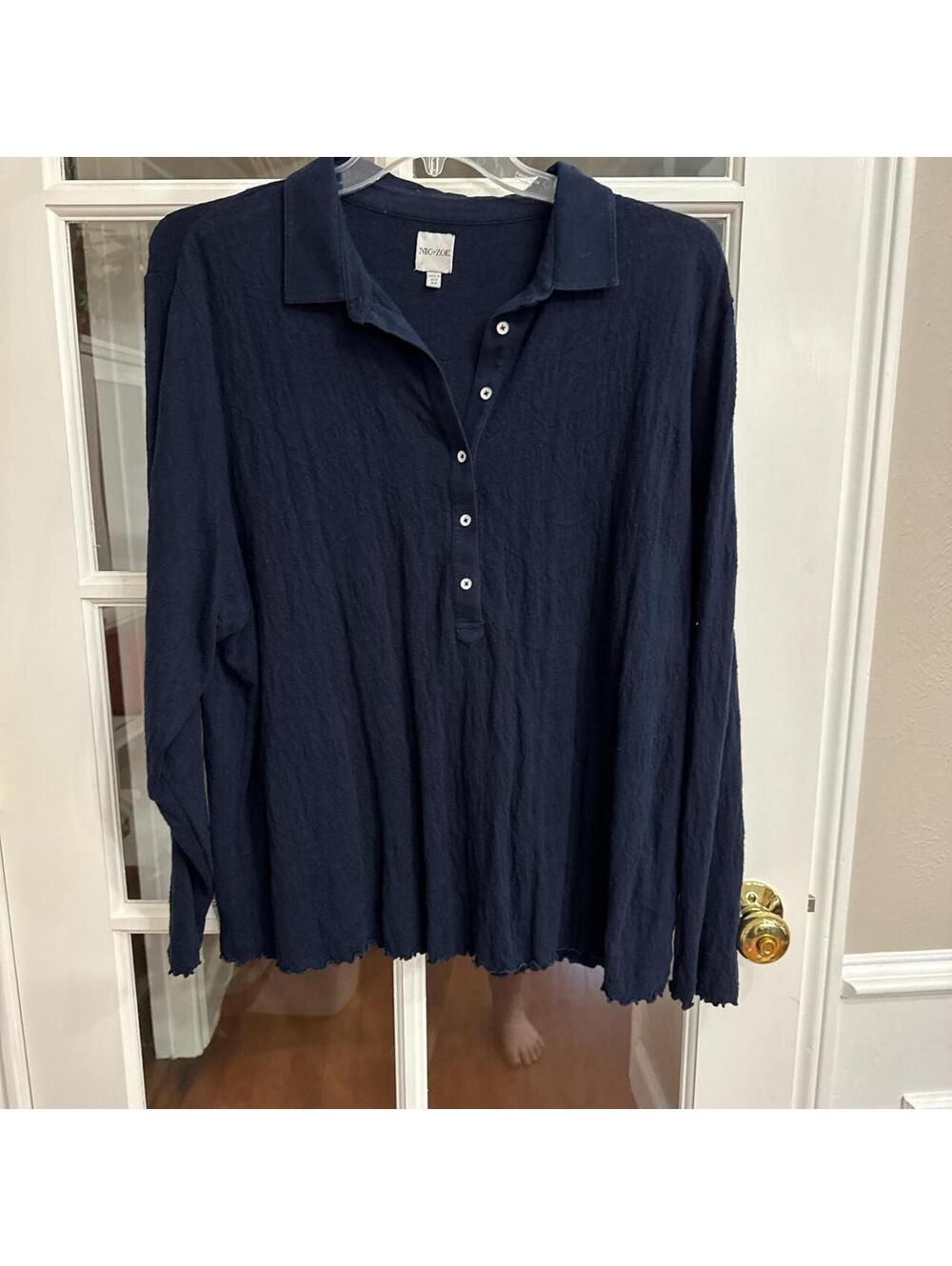 Nic+Zoe Navy Blue Long Sleeve Textured Henley Top, Women's Size 3X